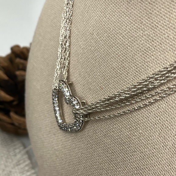 Diamonique Jewelry - Vintage Diamonique Multi-Strand Necklace with Heart Pendant 16-18" Adjustable